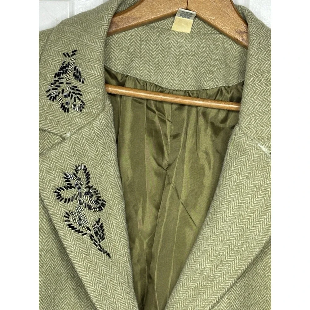 VTG Old Navy Womens Size XXL Beaded Herringbone Wool Blend Jacket Tweed Olive - Picture 4 of 10